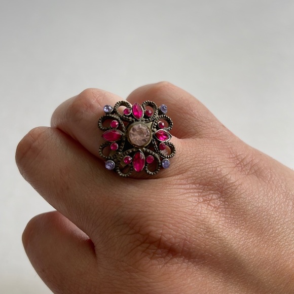 Purple & Pink Rhinestone Adjustable Ring - Picture 3 of 4